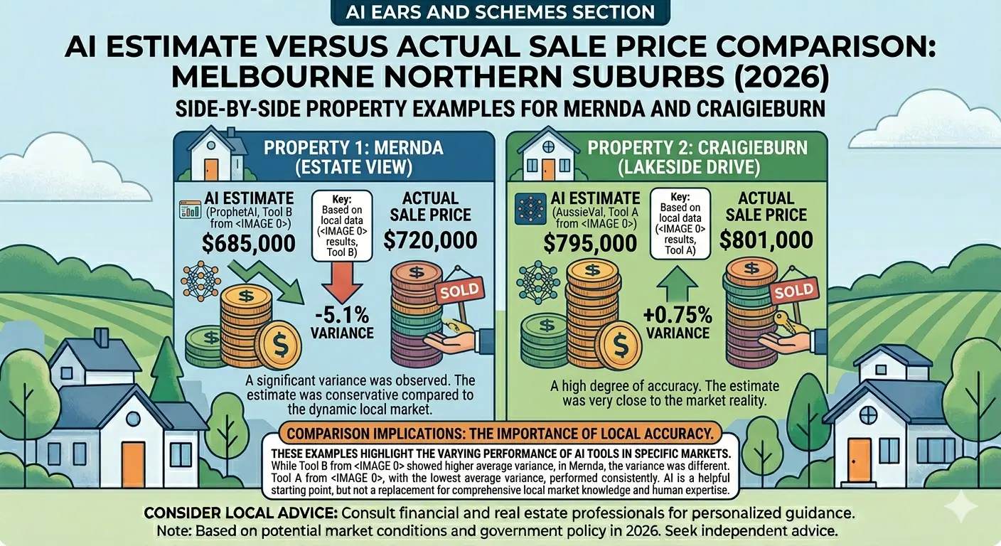 AI home estimate versus actual sale price comparison Melbourne northern suburbs Mernda Craigieburn