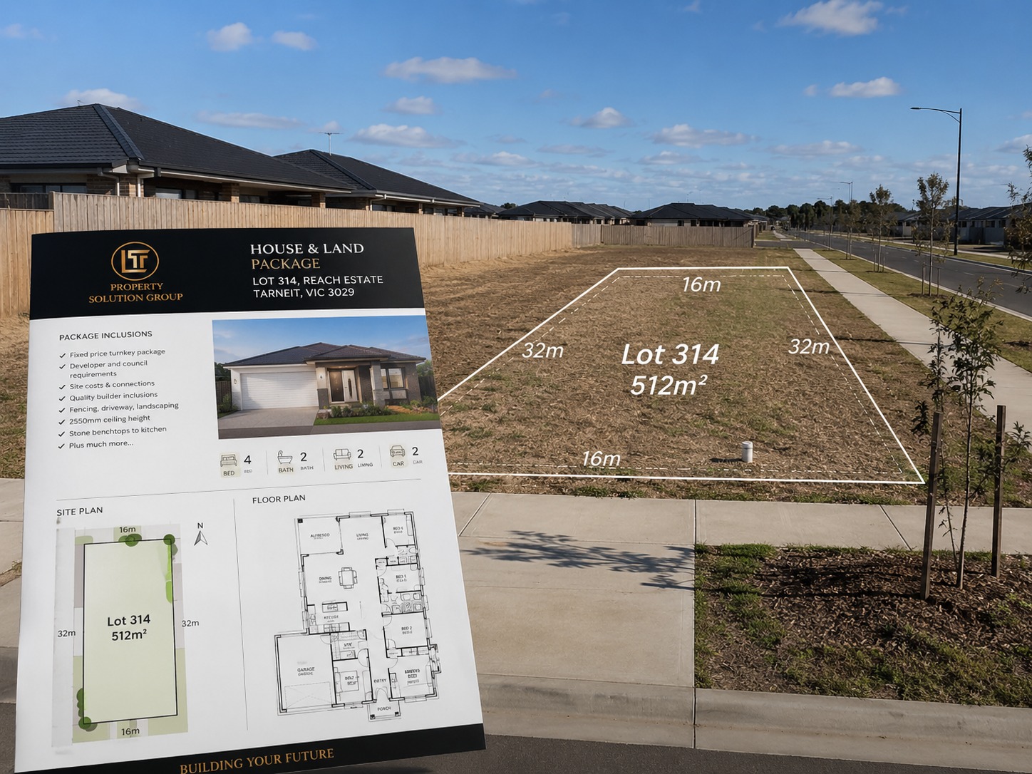 Vacant land block with a house and land package site plan<br />
overlay